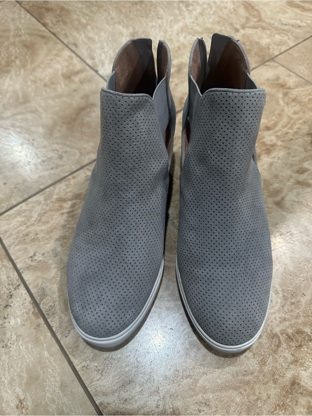 Women's Grey Perforated Wedge Slip-On Ankle Shoes